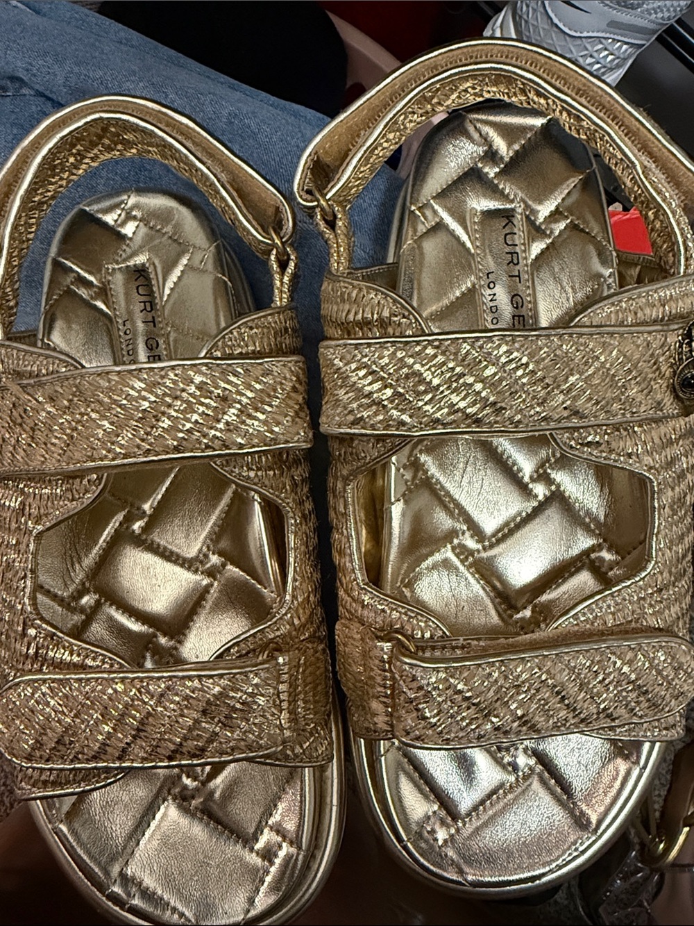 Kurt Geiger Gold Quilted Strap Sandals